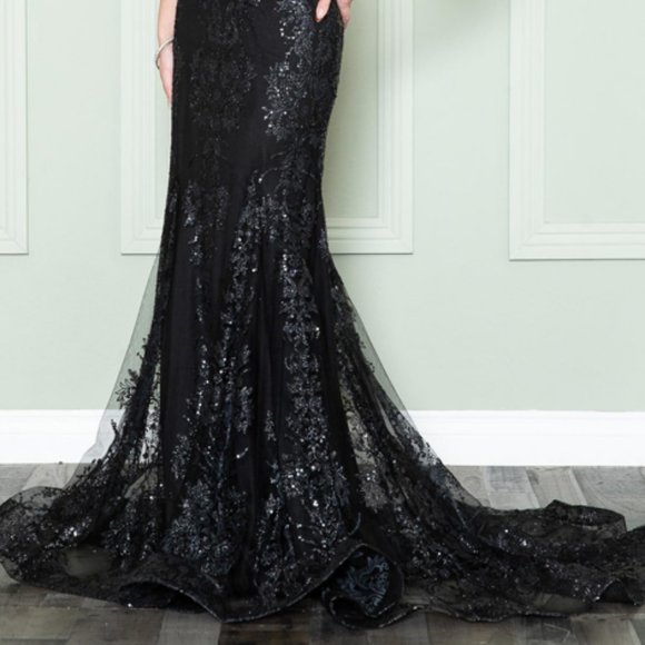 NEW BLACK EVENING GLITTERY FORMAL PATRY LONG MAXI DRESS GOWN AC015 - Picture 6 of 7